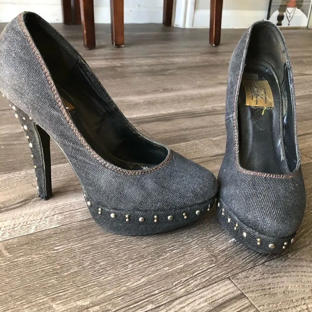 2/$20 Denim Studded Platform Pumps - Picture 4 of 8